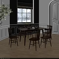 Wooden Dining Table Set With 6 Chairs And Green Plant In Bright Room
