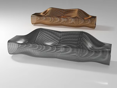 Modern Outdoor Chair With Metal Woven Design And Wave Shaped Structure In Brown Black 3d model