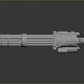 Silver Metallic Gatling Gun With Multiple Barrels Mechanical Structure On Smooth Surface 3d model