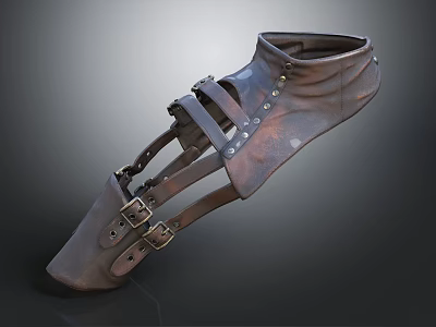 Vintage Leather Greave With Metal Buckles Straps And Distressed Texture 3d model