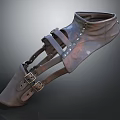 Vintage Leather Greave With Metal Buckles Straps And Distressed Texture