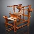Antique Wooden Loom Structure With Wooden Frame Yarn And Woven Fabric