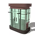 Modern Security Booth With Glass Walls Brown Roof And Transparent Structure