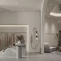 Modern Clothing Store Interior With Sofa Plant Counter And Display Shelves