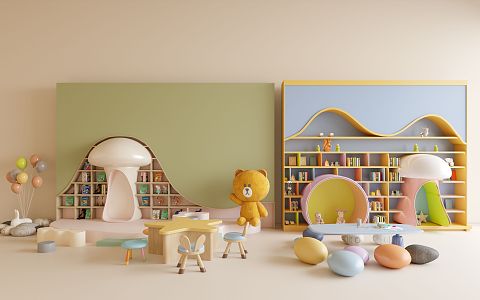 Modern Children's Decorative Cabinet Low Cabinet Bookcase Ornaments Children's Table and Chair Children's Balloon Children's Bookcase 3d model