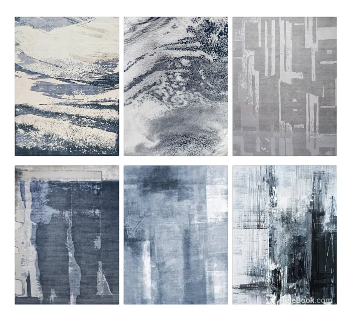 Modern Abstract Square Rugs With Blue Gray Tones And Textured Patterns 3d model