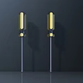 Two Golden Handle Screwdrivers Hardware Tools With Black Background And Reflection 3d model