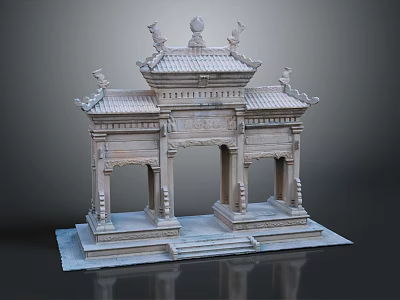 Traditional Chinese Paifang With Intricate Stone Carving And Ancient Architectural Roof Design 3d model