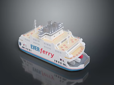 EVERferry Ferry Model With White Hull Blue Bottom And Upper Deck Details 3d model
