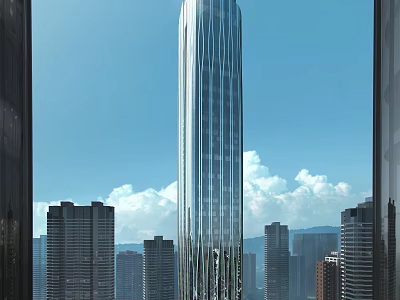 Modern High Rise Office Building With Glass Curtain Wall Against Urban Skyline And Blue Sky 3d model