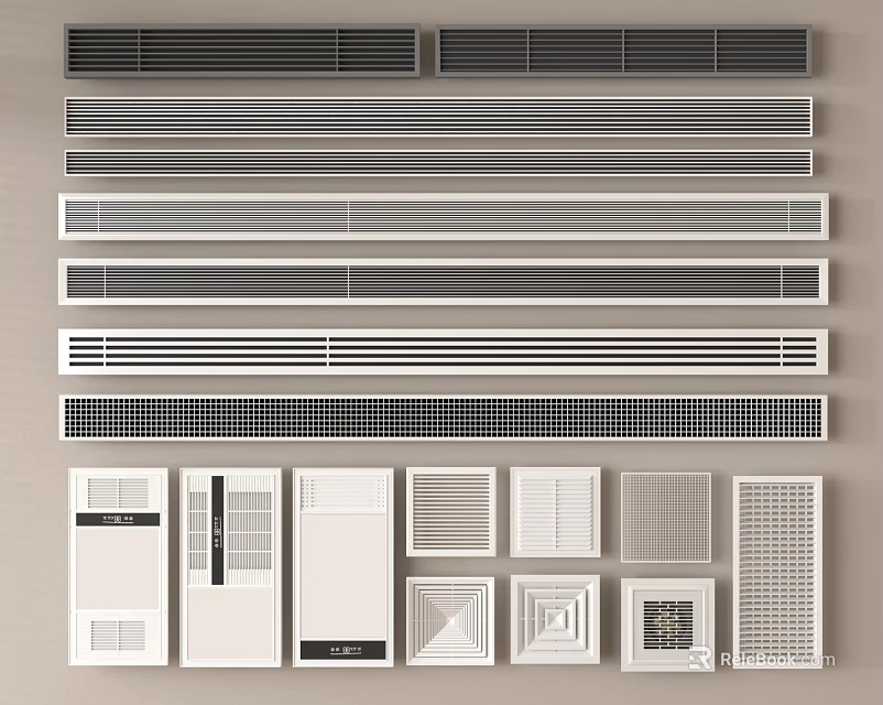Various Styles of Air Conditioner Vents with Grille Designs for Home Interior Decoration 3d model 