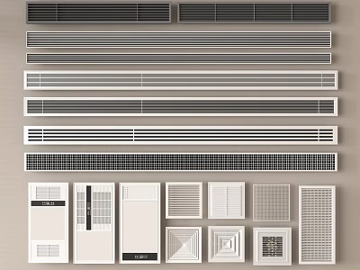Various Styles of Air Conditioner Vents with Grille Designs for Home Interior Decoration 3d model