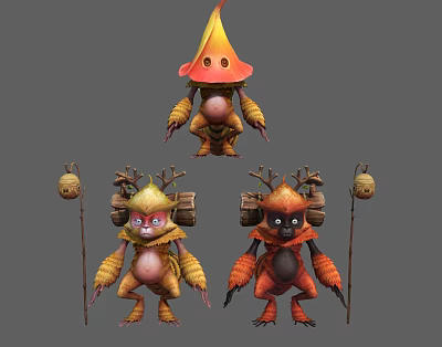 Fantasy Characters And Creatures With Mushroom Shaped Top Antler Horns Holding Lanterns In Colorful Design 3d model