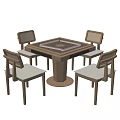 Wooden Mahjong Entertainment Table With Four Upholstered Chairs And Round Base