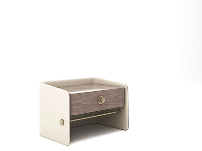Modern Minimalist Bedside Table With White Frame Wooden Drawer And Metal Handle 3d model
