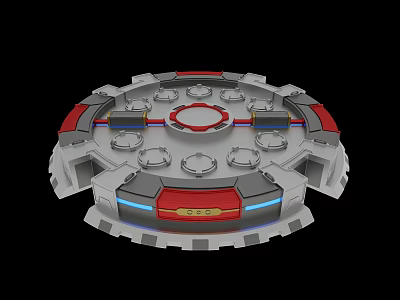 Circular Art Installation With Central Red Circle And Blue Illuminated Lines 3d model