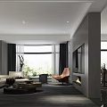 Elegant Minimalist Open Living And Dining Design With Built In Fireplace And Large Windows