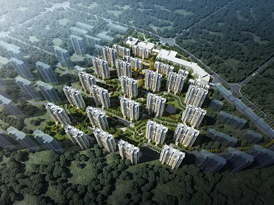 Aerial Planning Of Residential Community With High Rise Buildings 3d model