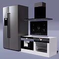 Modern Kitchen Appliances With Sleek Design Including Refrigerator Range Hood Cooktop And Oven