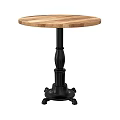 Vintage Style Side Table With Round Wooden Top And Black Metal Carved Base