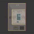 Outdoor Site Layout With Green Building Yellow Poles Gray Surface And Square Ground Patches