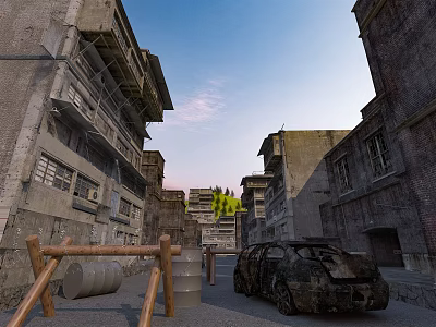 Dilapidated Building Structures With Weathered Walls And Broken Windows In Urban Street 3d model