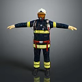 Firefighter Protective Uniform Dark Blue With Yellow Reflective Stripes White Helmet Breathing Apparatus And Boots