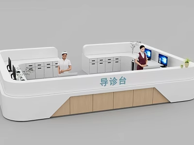 Modern Reception Desk Interior With Staff Workstation Computer File Cabinets And Plant 3d model