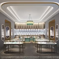 Elegant Modern Jewelry Store Interior With Glass Display Cases And Chandelier