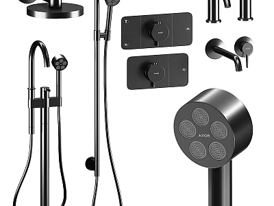 Modern Matte Black Shower System With Handheld Sprayer Fixed Head And Control Knobs 3d model