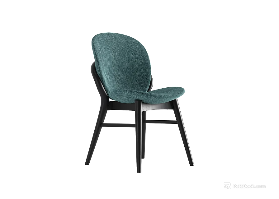 Teal Velvet Accent Chair With Curved Back And Black Wooden Legs 3d model 