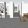 Public Office Space With Wooden Tables Chairs Open Layout Dividers And Green Plant