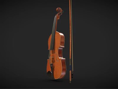 Classic Musical Instrument Violin With Handcrafted Bow And Smooth Wooden Finish 3d model