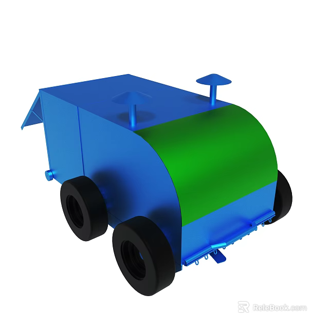 Cartoon Style 3D Vehicle Model With Blue Green Body And Black Wheels 3d model 