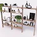 Modern Bookshelf Bookcase Display Rack Decorative Rack Storage Rack Decorative Ornaments Books Green Planting 3d model
