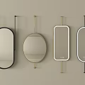 Wall Mounted Mirrors With Black Gold White Frames Oval Rectangular Shapes On Beige Wall 3d model
