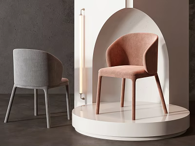 Modern Dining Chairs With Curved Backrest Slim Legs And Two Tone Gray Pink Upholstery 3d model