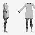 White Long Sleeve Top With Plaid Trim Collar Cuffs And Plaid Pants Outfit