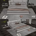 Modern Double Bed Interior With Beige Bedding Brown Blanket Nightstands And Decorative Items 3d model
