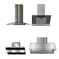 Various Styles of Stainless Steel Kitchen Range Hoods Mounted on White Wall for Modern Kitchens