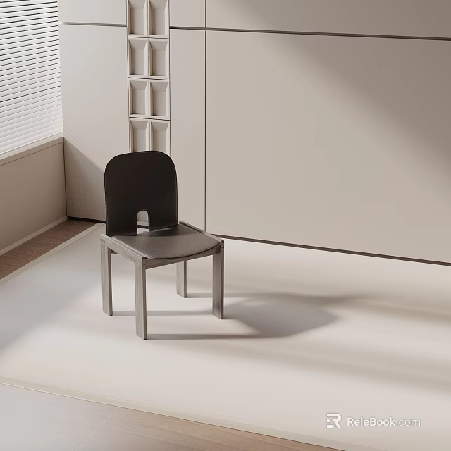 Dining Chair with Black Backrest Silver Legs in Minimalist Interior White Wall Blinds Grid Shelf 3d model 