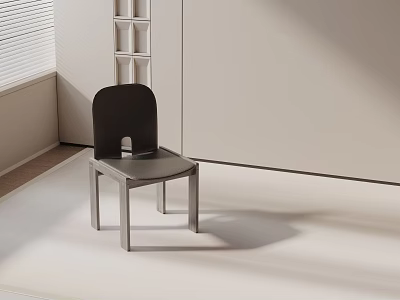 Dining Chair with Black Backrest Silver Legs in Minimalist Interior White Wall Blinds Grid Shelf 3d model
