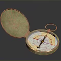 Open Brass Compass With Blue Needle And White Dial Ring Handle