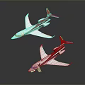 Red And White Airplanes Flying In Gray Background With Streamlined Design 3d model