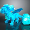 Blue Pixelated Dragon Figure With Wings And Adjacent Chest Block 3d model