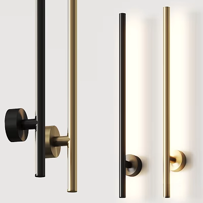 Modern Wall Lamps With Black And Brass Metal Sleek Linear Design For Home Decor 3d model