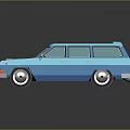 Blue Vintage Station Wagon Car With Retro Front Grille And Classic Wheels