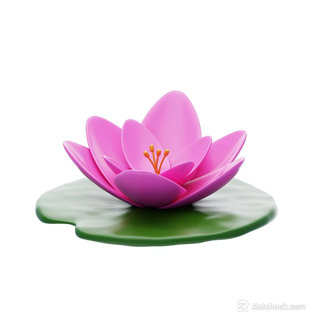 Vibrant Pink Lotus Flower On Green Lily Pad Water Plant Decoration 3d model 