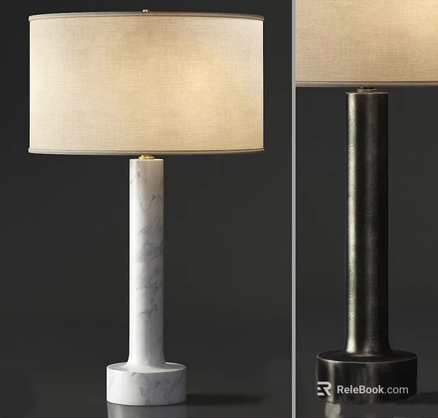 Modern Table Lamp With Linen Lampshade Marble Base And Metal Stand 3d model 