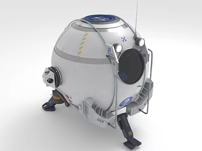 Spherical Metal Exploration Device With Support Legs Antenna Yellow Stripes Blue Markings And Observation Window 3d model